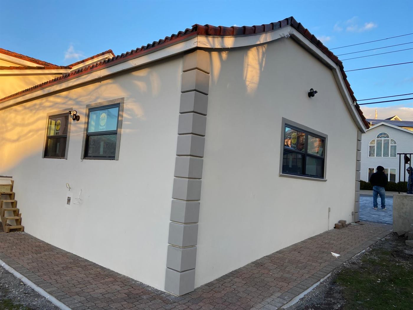 Stucco corner detail with quoins