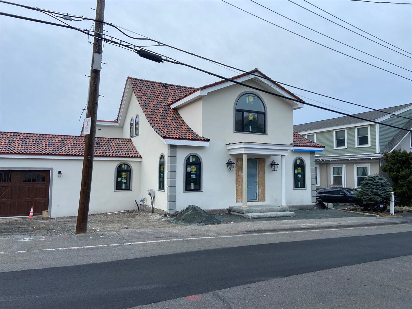 Stucco house with tile roof